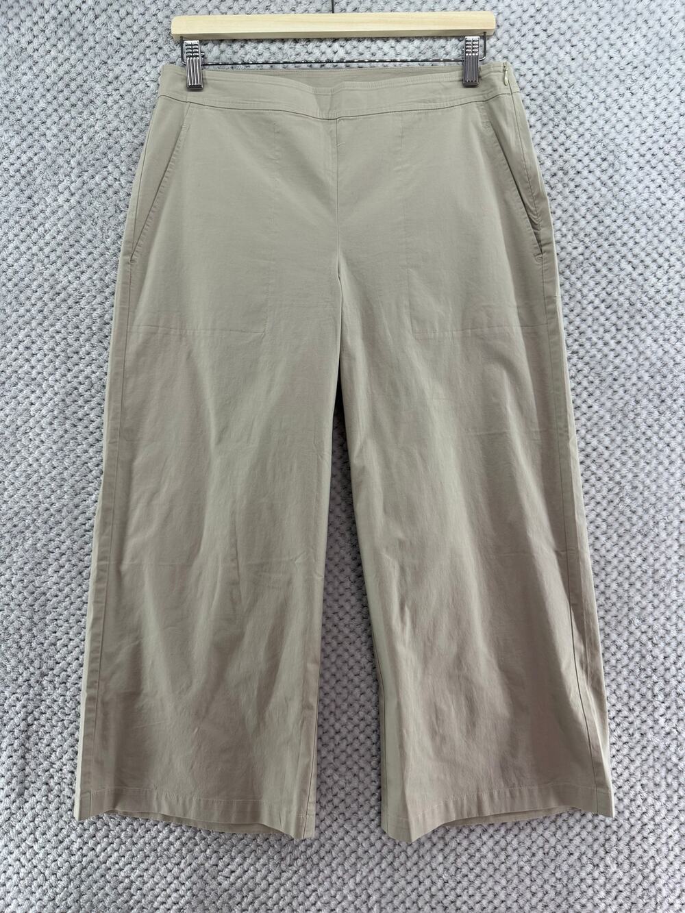 Eileen Fisher Wide Leg Pants Womens Small Beige Cotton Stretch Mid Rise